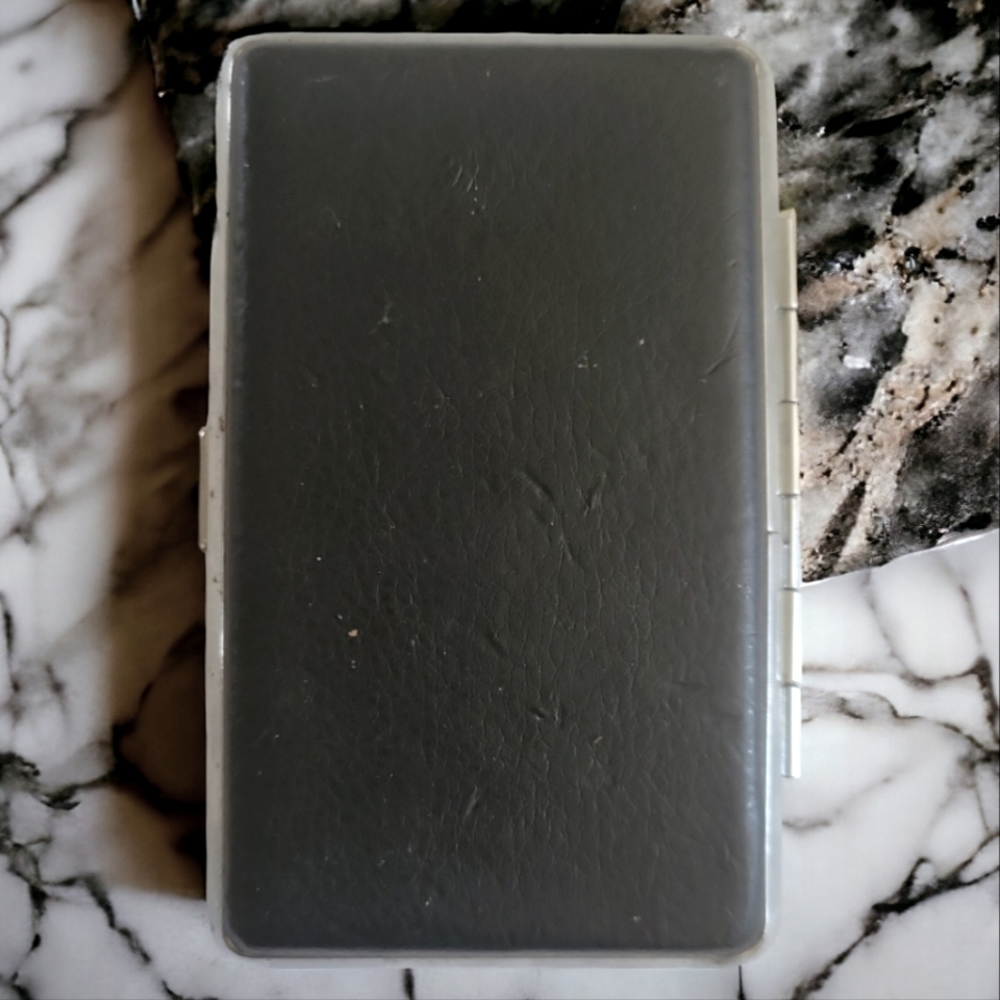 Vtg Stainless Steel Leather Cigarette Tin Case Stash Box $ Change Trinket Card